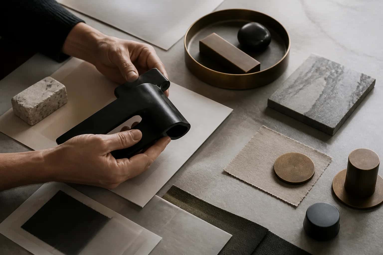 Étude de matériaux et d'un prototype dans un studio de design